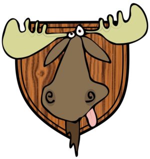 cartoon image of moose head hanging on wall